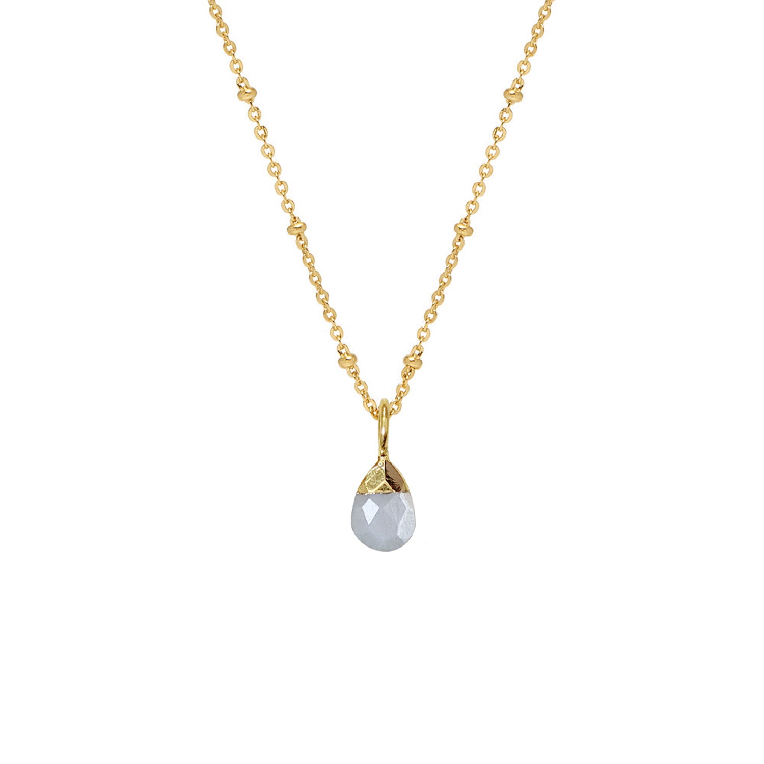 White Moonstone Briolette on Short Satellite Chain