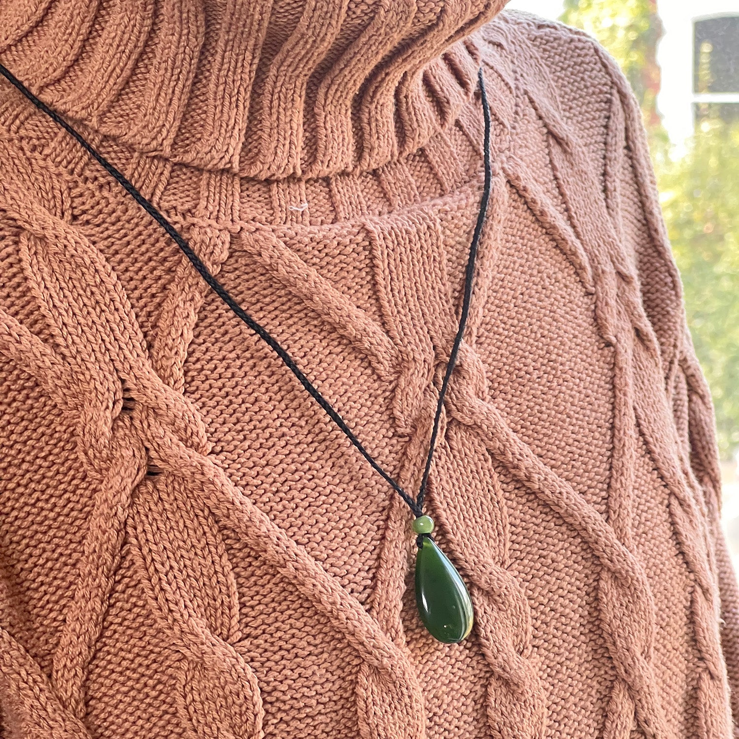 Chunky Alaskan Jade Teardrop With A Jade Bead On Adjustable Cord