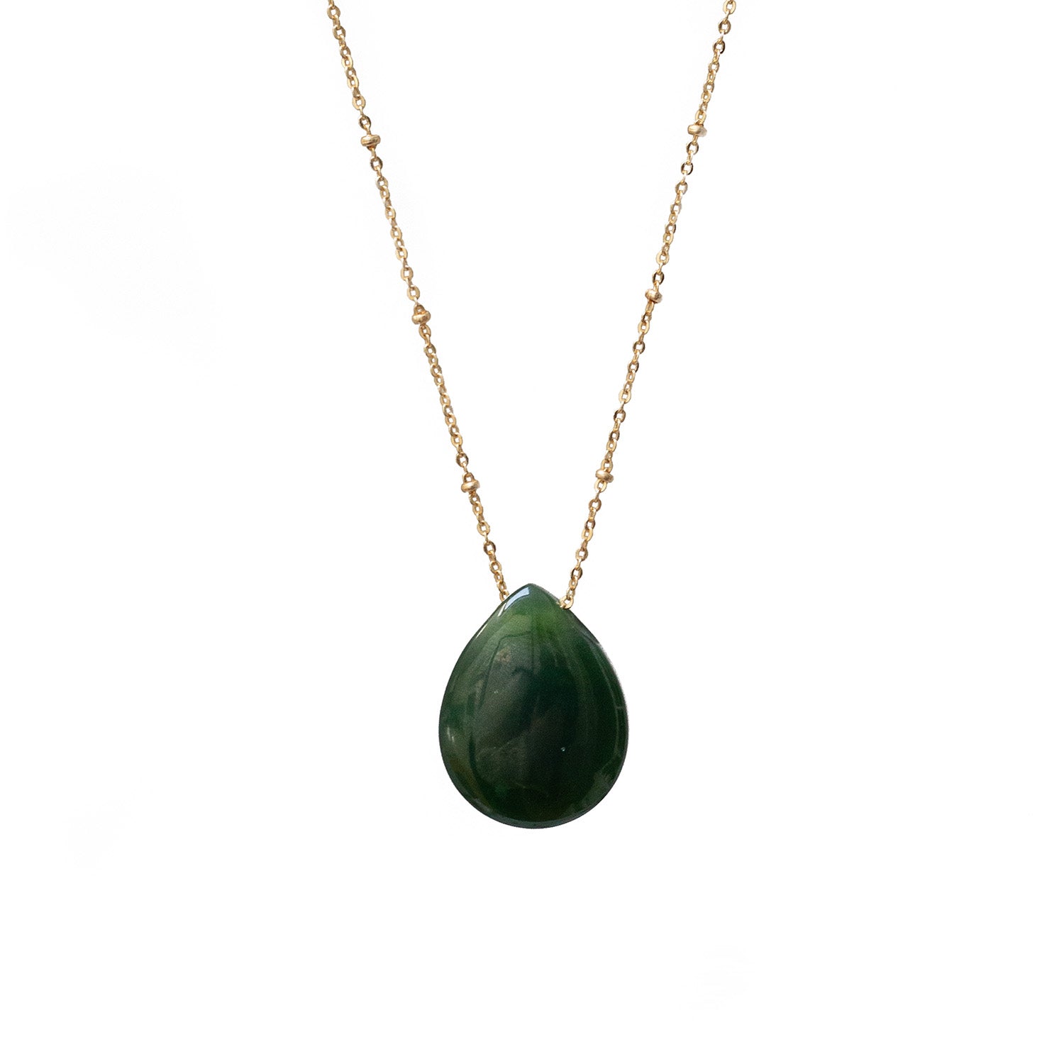 Alaskan Jade Teardrop On Long Satellite Chain