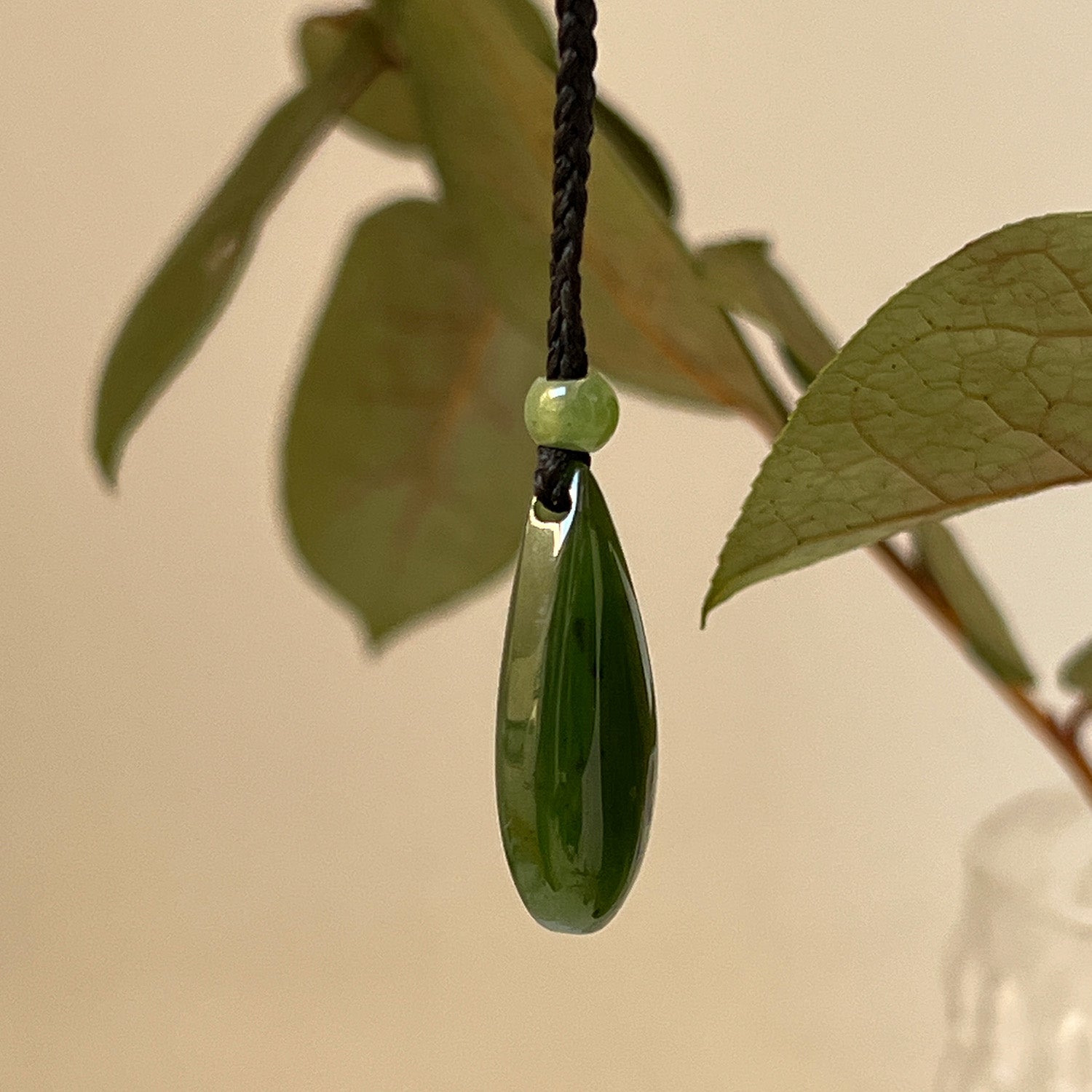 Chunky Alaskan Jade Teardrop With A Jade Bead On Adjustable Cord