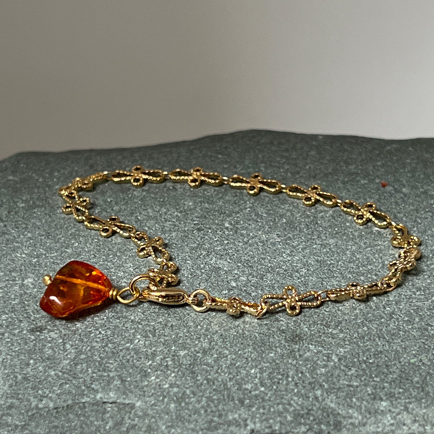 Cross Bracelet With Amber Pebble