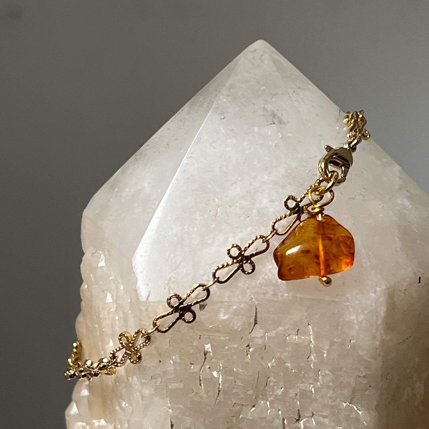 Cross Bracelet With Amber Pebble