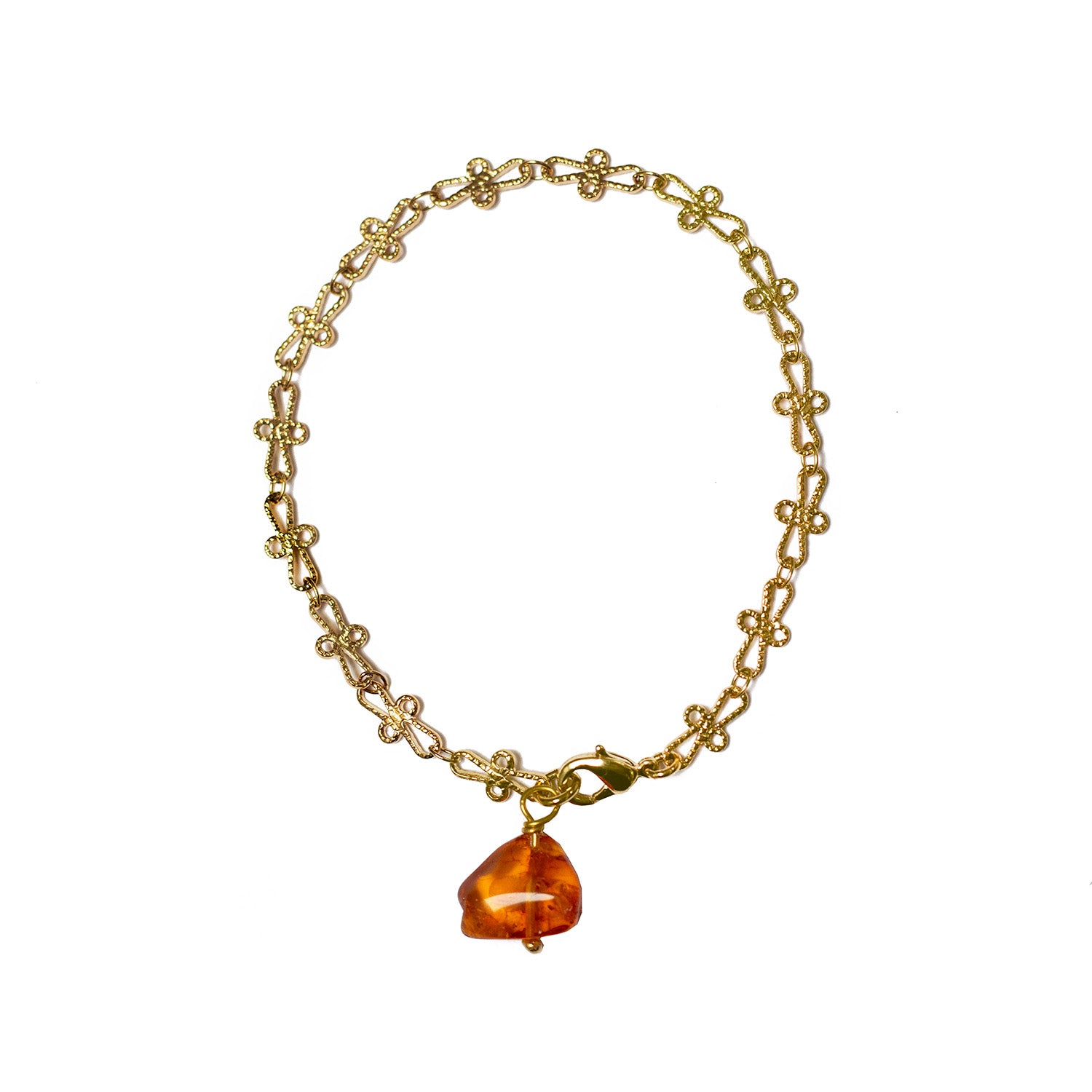 Cross Bracelet With Amber Pebble