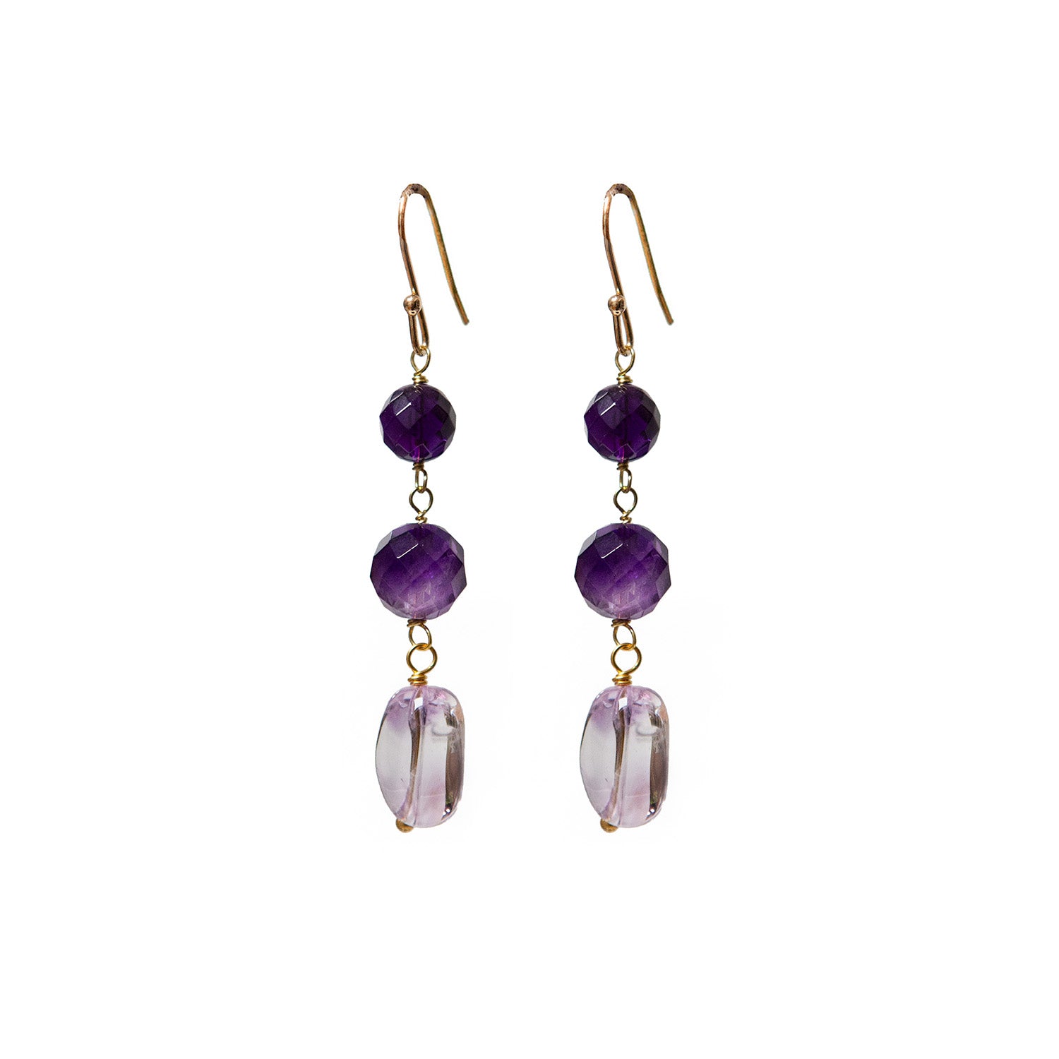 Three Stone Amethyst Drop Earrings