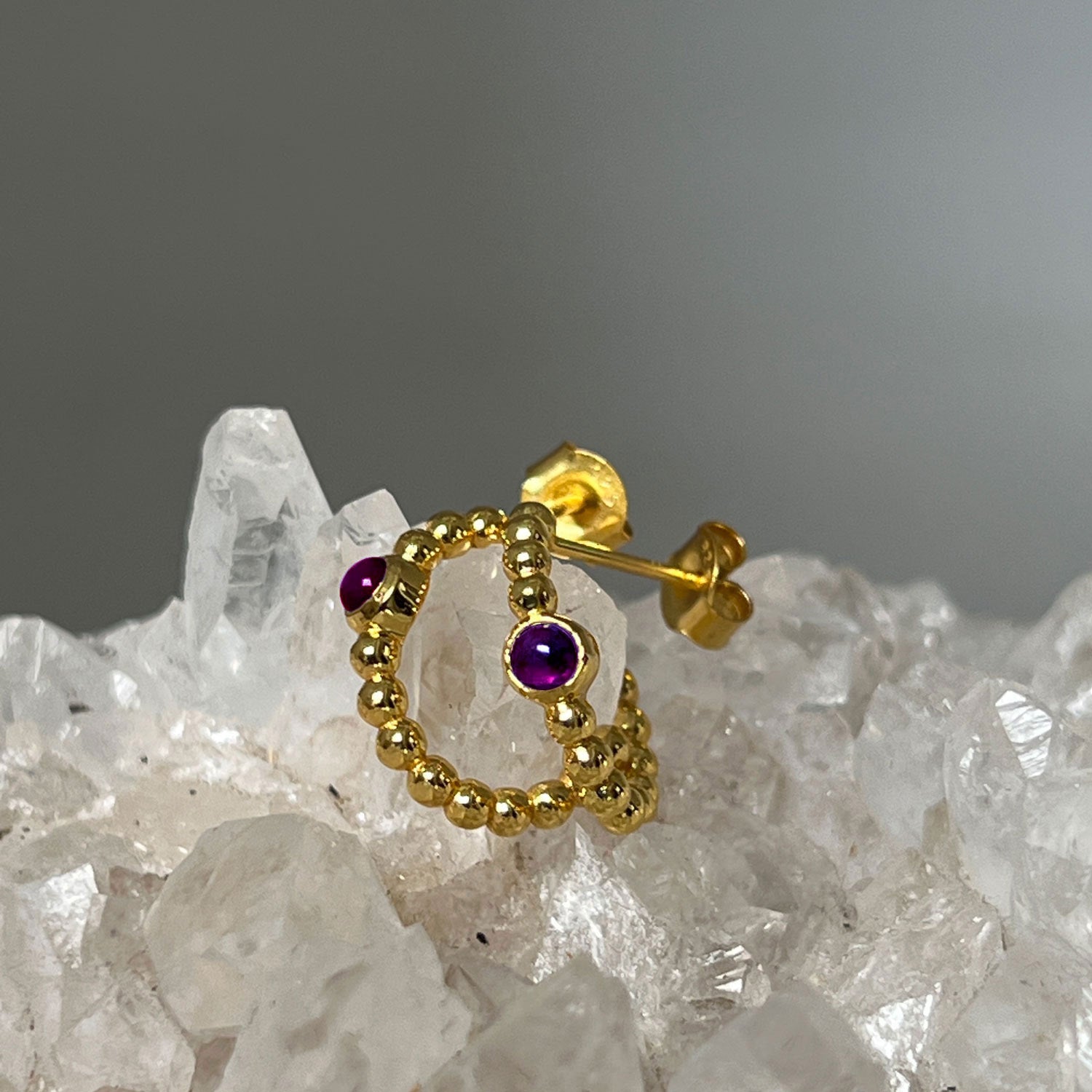 Small Creole Bubble Amethyst Earrings