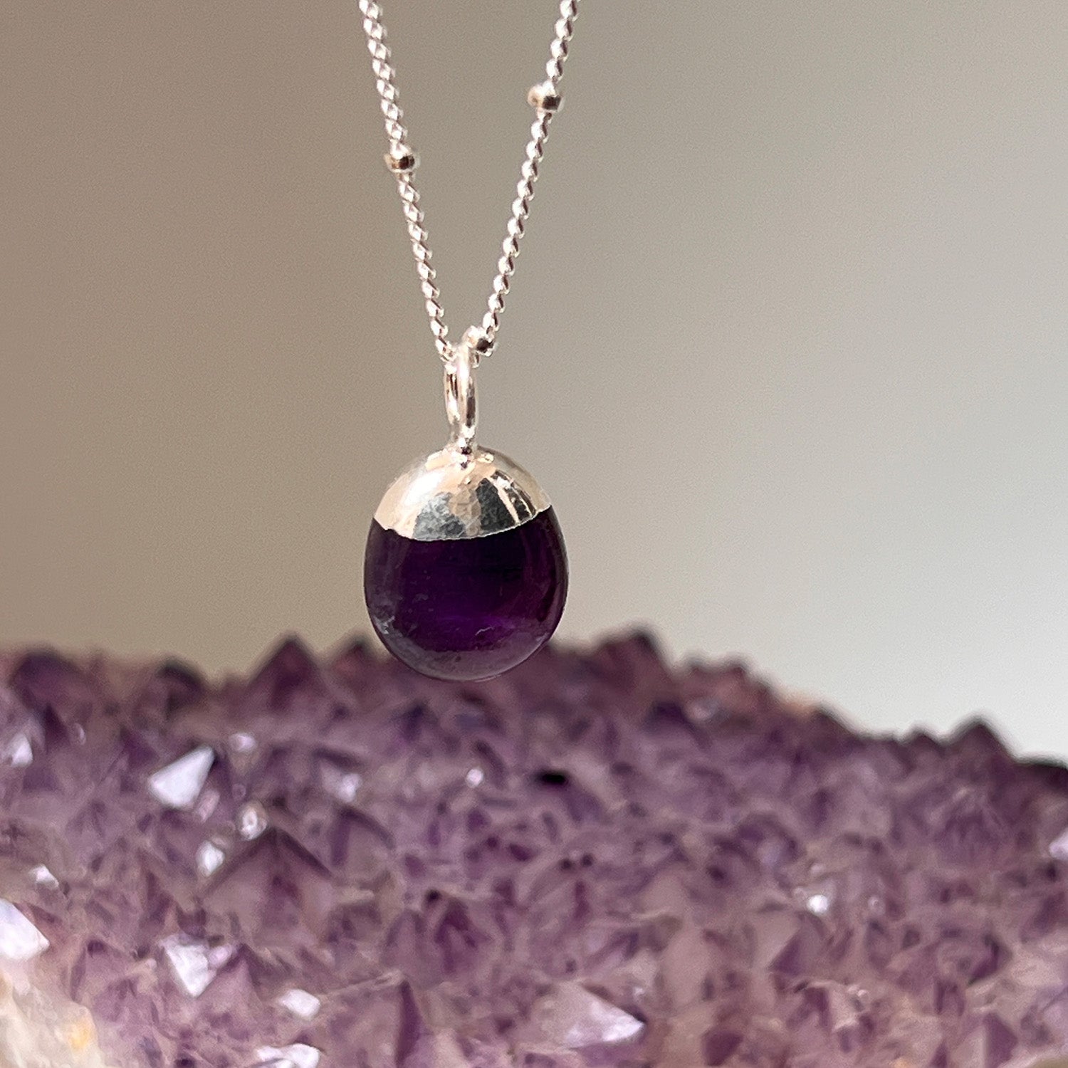 Mini Pebble Pendant Amethyst On Sterling Silver
