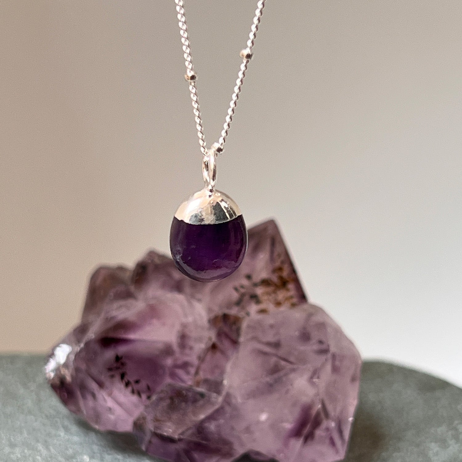 Mini Pebble Pendant Amethyst On Sterling Silver