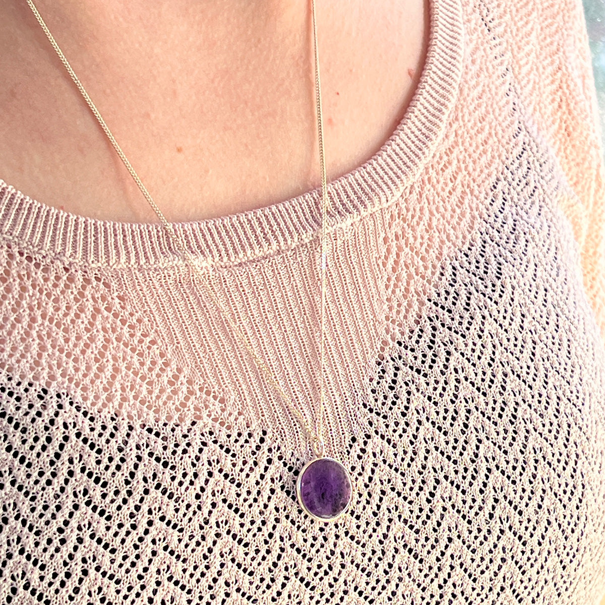 Amethyst Coin Pendant — Sterling Silver