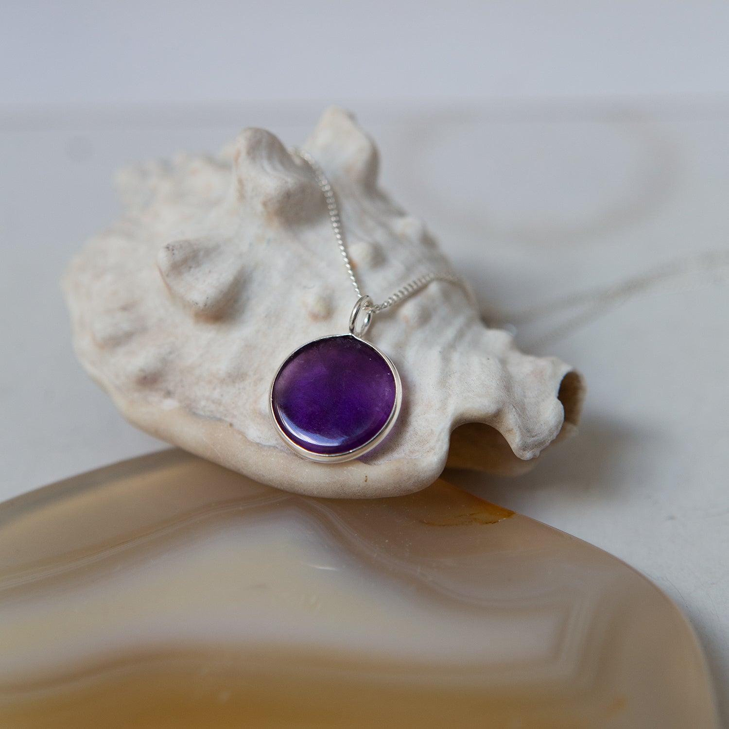 Amethyst Coin Pendant — Sterling Silver