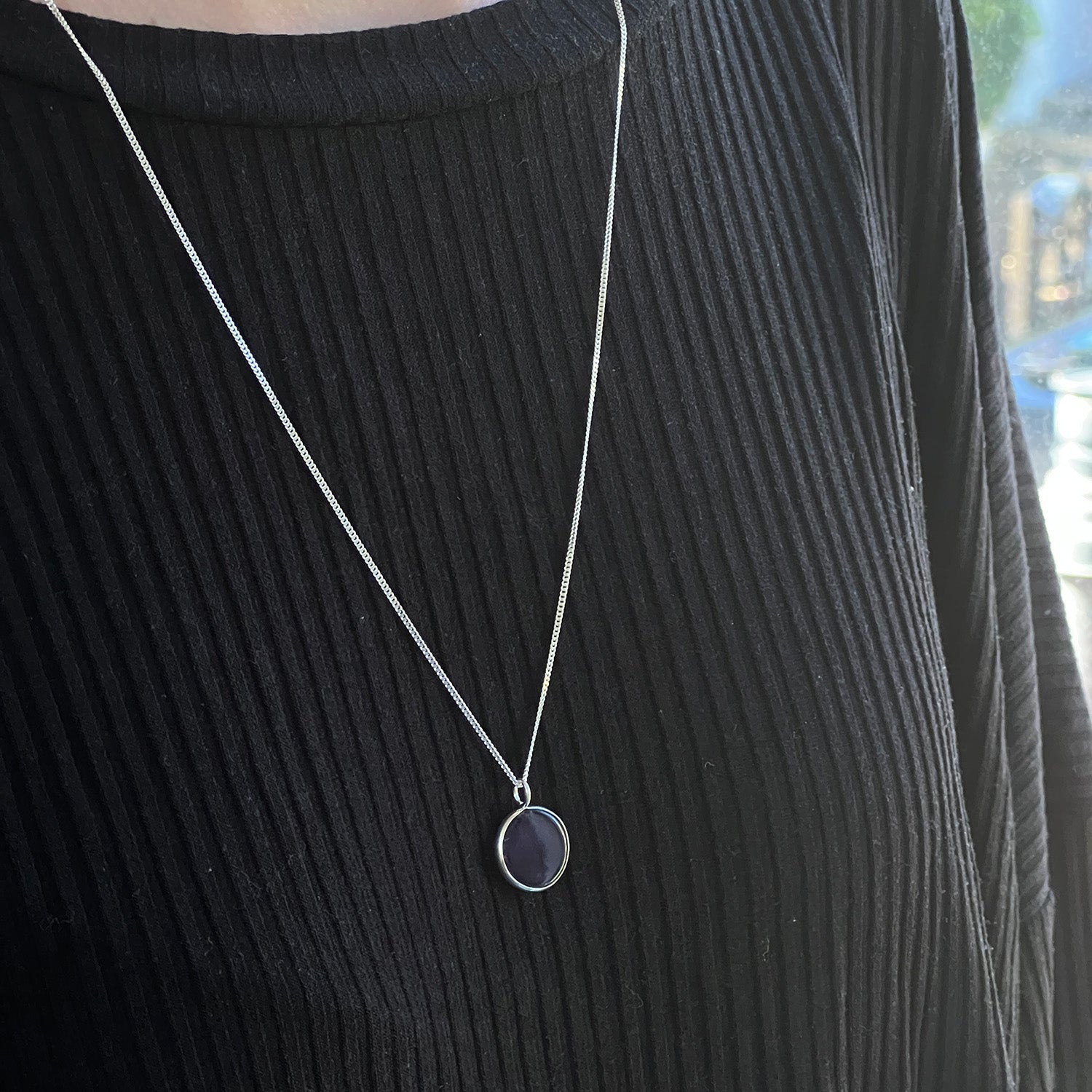 Amethyst Coin Pendant — Sterling Silver