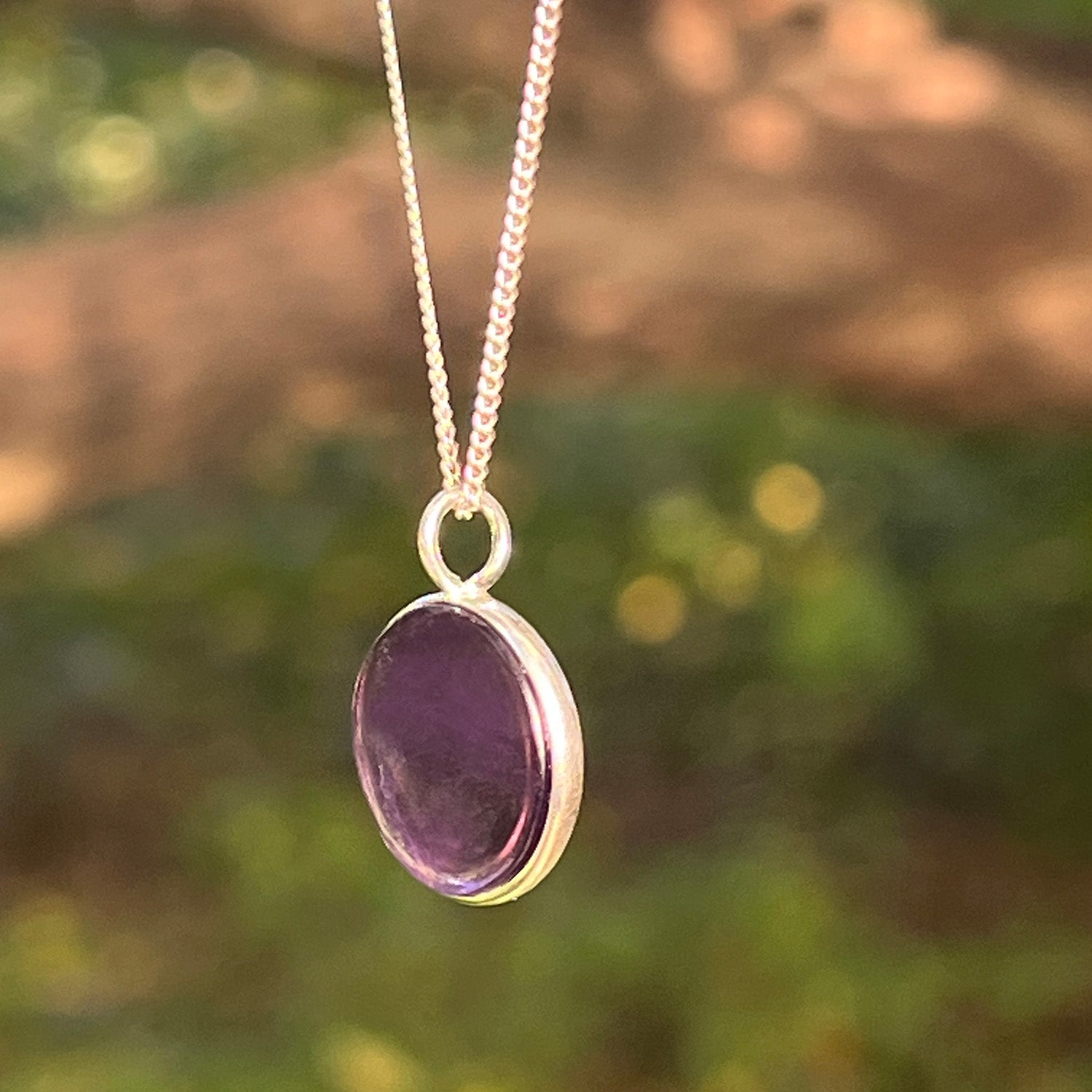 Amethyst Coin Pendant On Sterling Silver