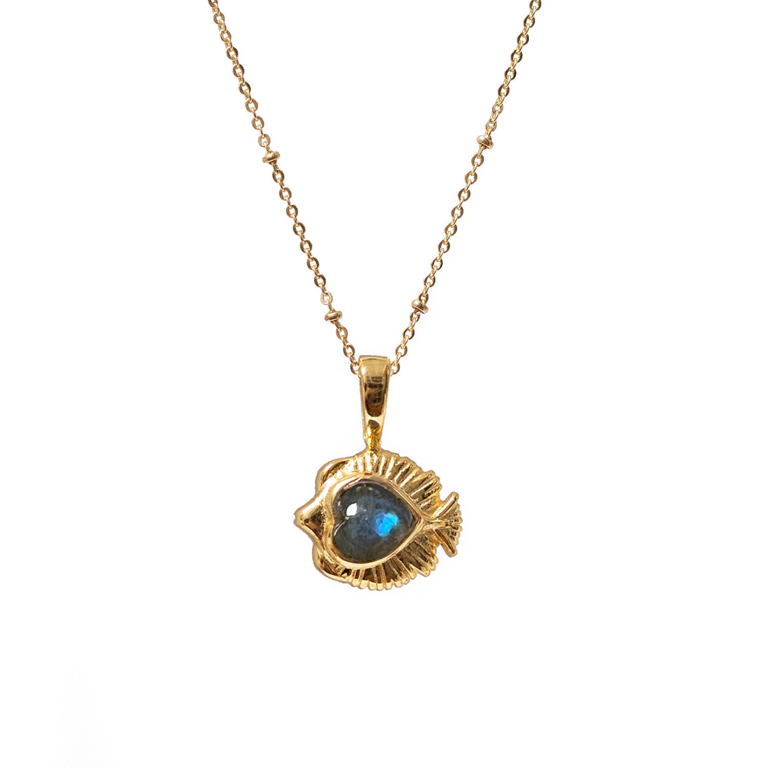 Angel Fish Charm With Labradorite Cabochon On Short Satellite Chain