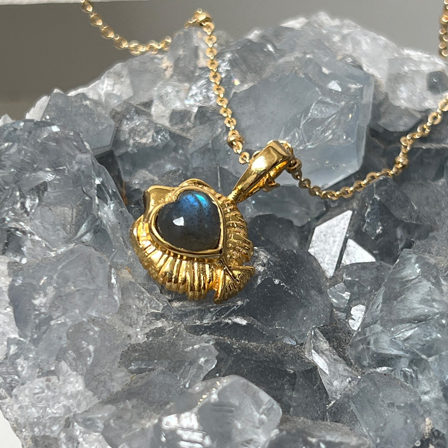 Angel Fish Charm With Labradorite Cabochon On Short Satellite Chain