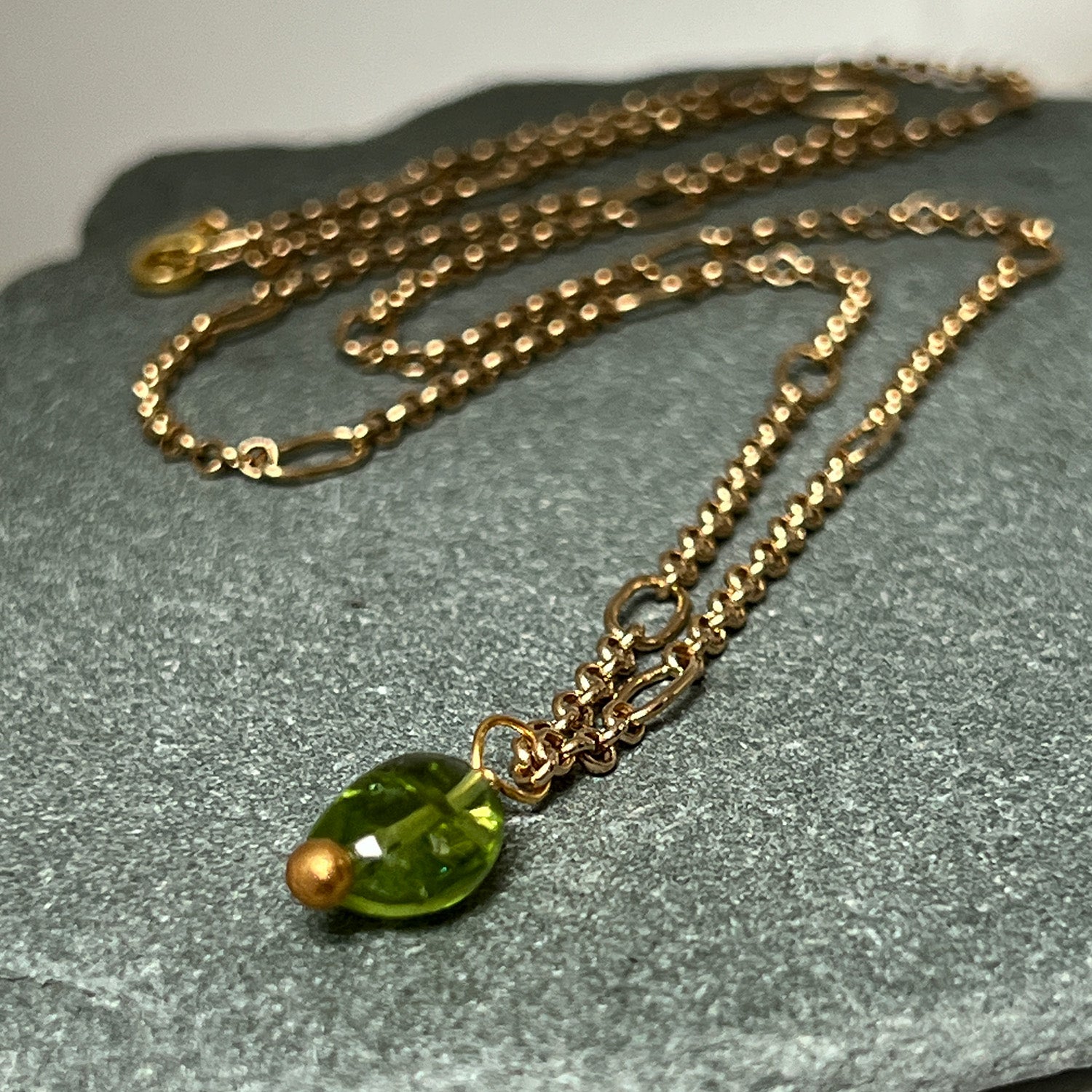 Long Ovala Chain With Peridot Semi Precious Stone