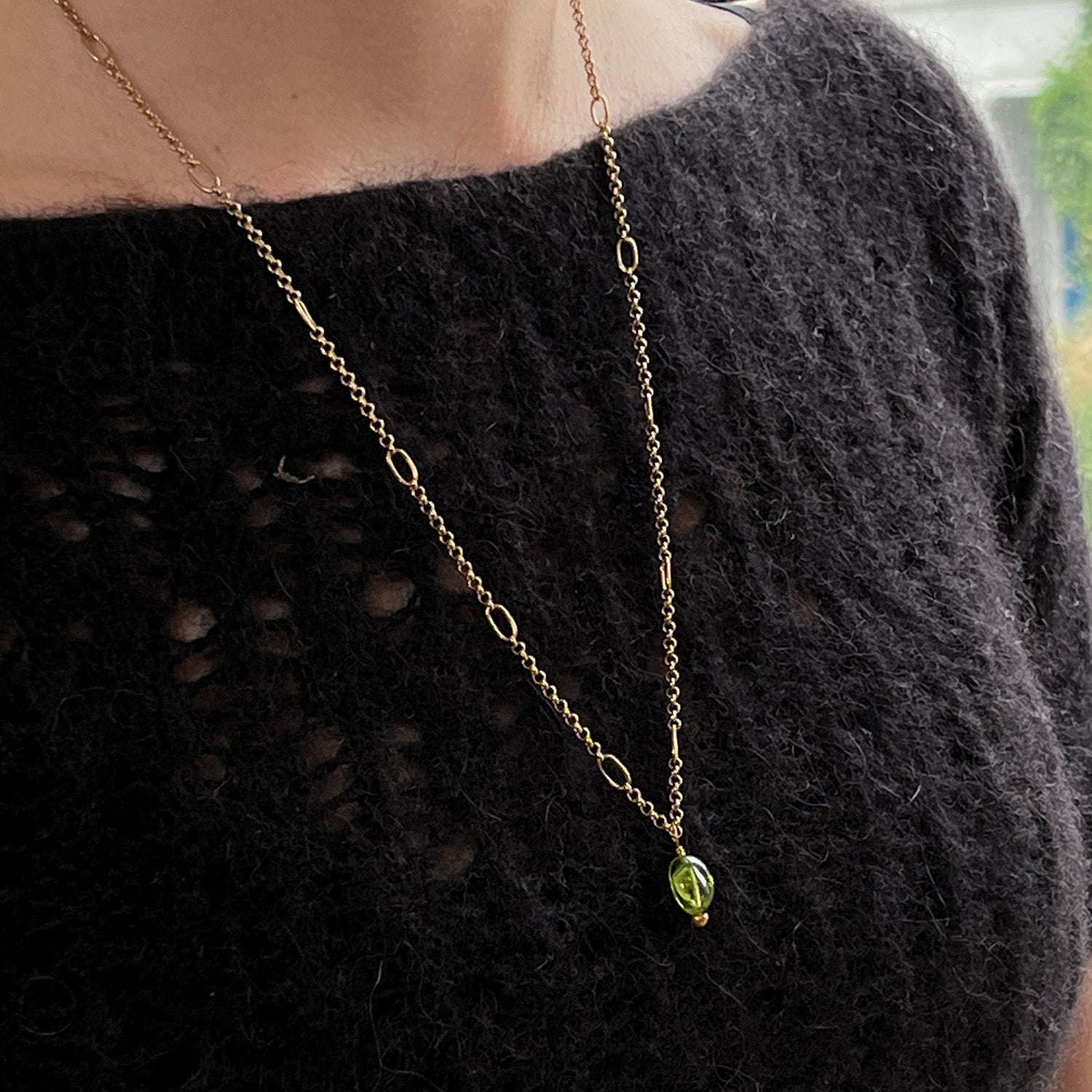 Long Ovala Chain With Peridot Semi Precious Stone