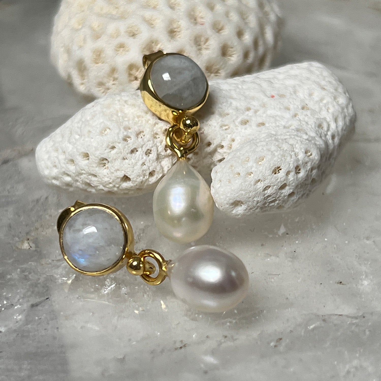 Anabel Stud Moonstone With Pearl Drop Earrings