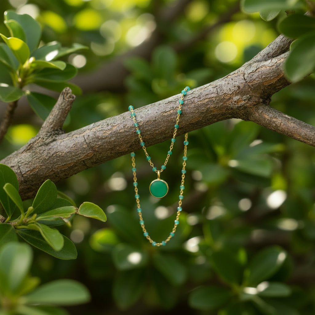Green Onyx Rosary with Astro Emerald Pendant