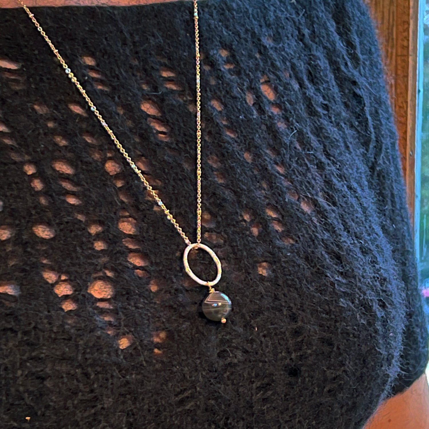 Margaret Pendant Botwasna  Agate On Long Satellite Chain