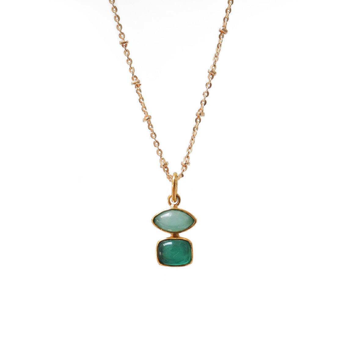 Beryl Aqua Chalcedony & Green Onyx Pendant On Satellite Chain