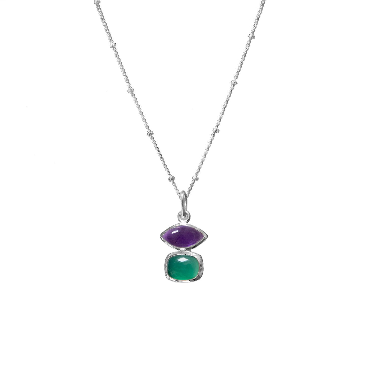 Beryl Amethyst and Green Onyx Pendant On Sterling Silver