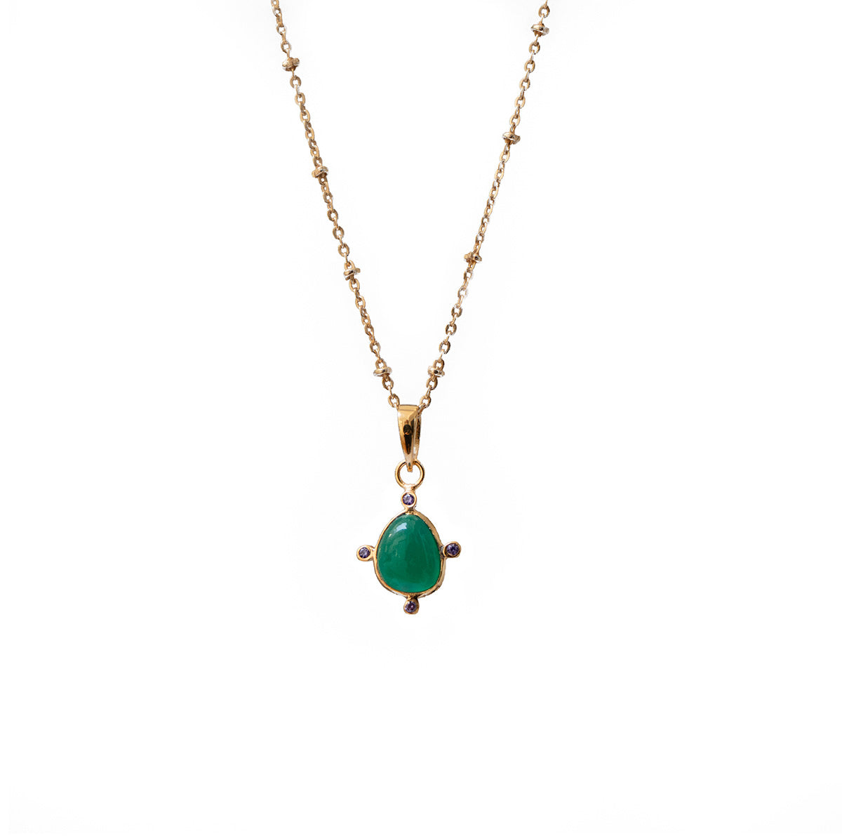 Serena Large Green Onyx Pendant On Short Satellite Chain