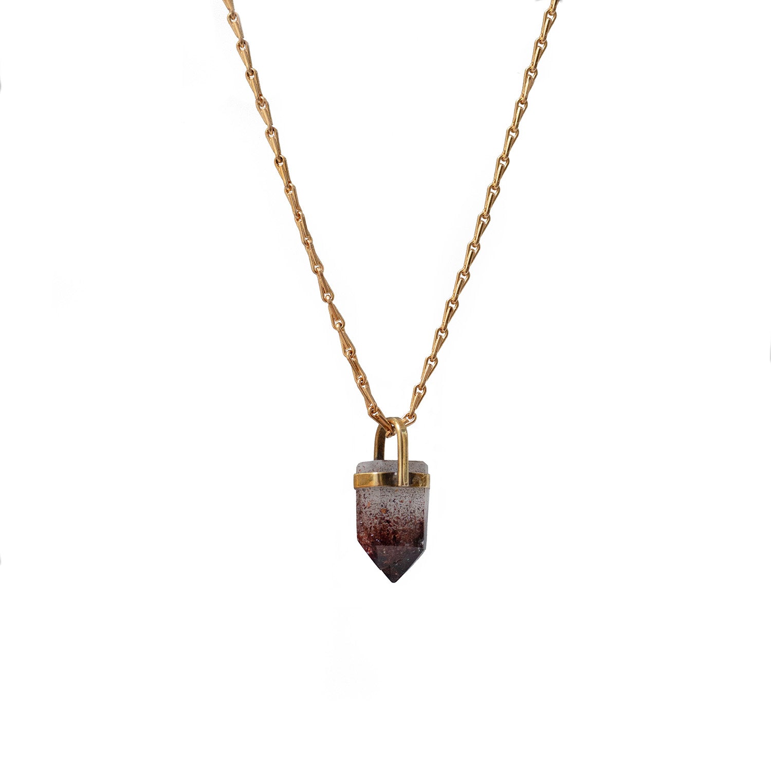 Unique Harlequin Candle Quartz Pendant On Long Mini Torsade Chain