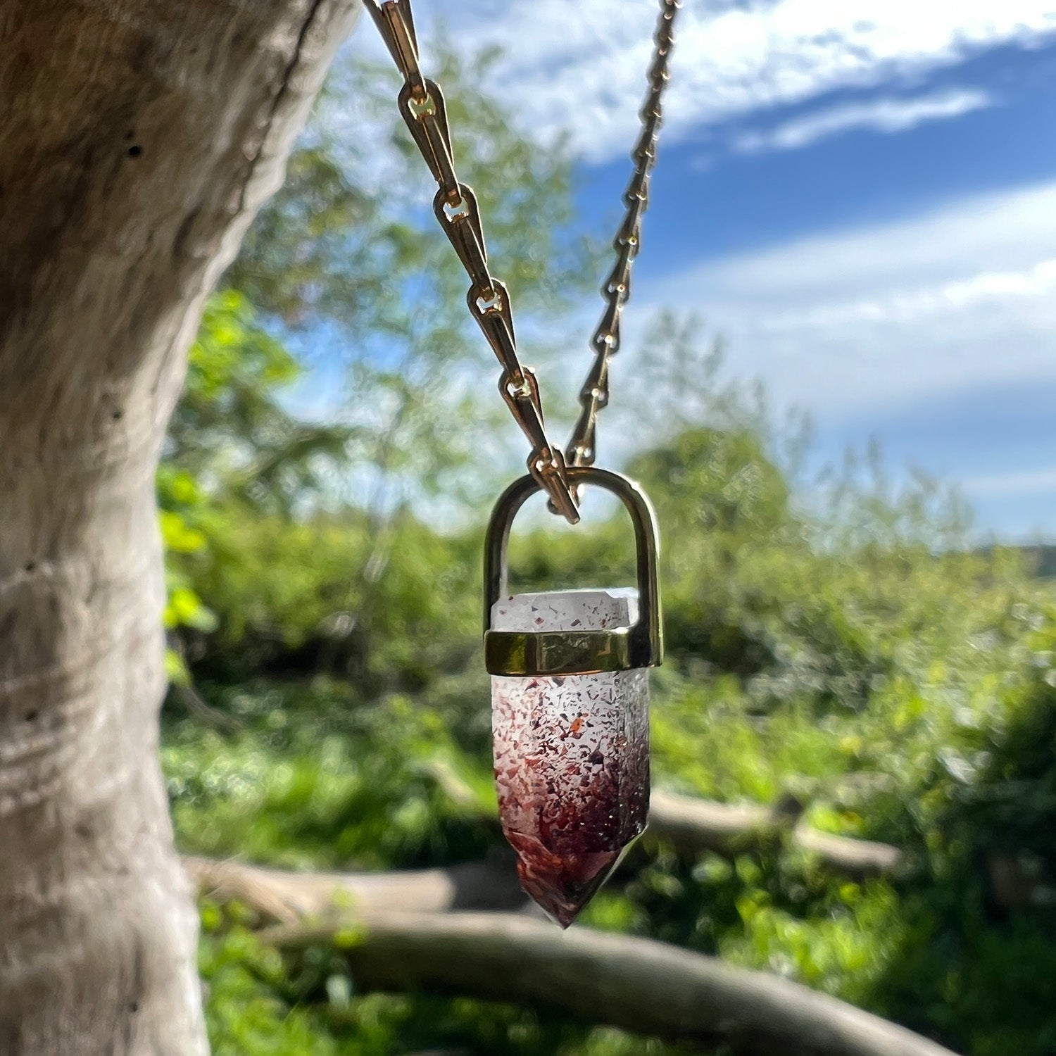 Unique Harlequin Candle Quartz Pendant On Long Mini Torsade Chain