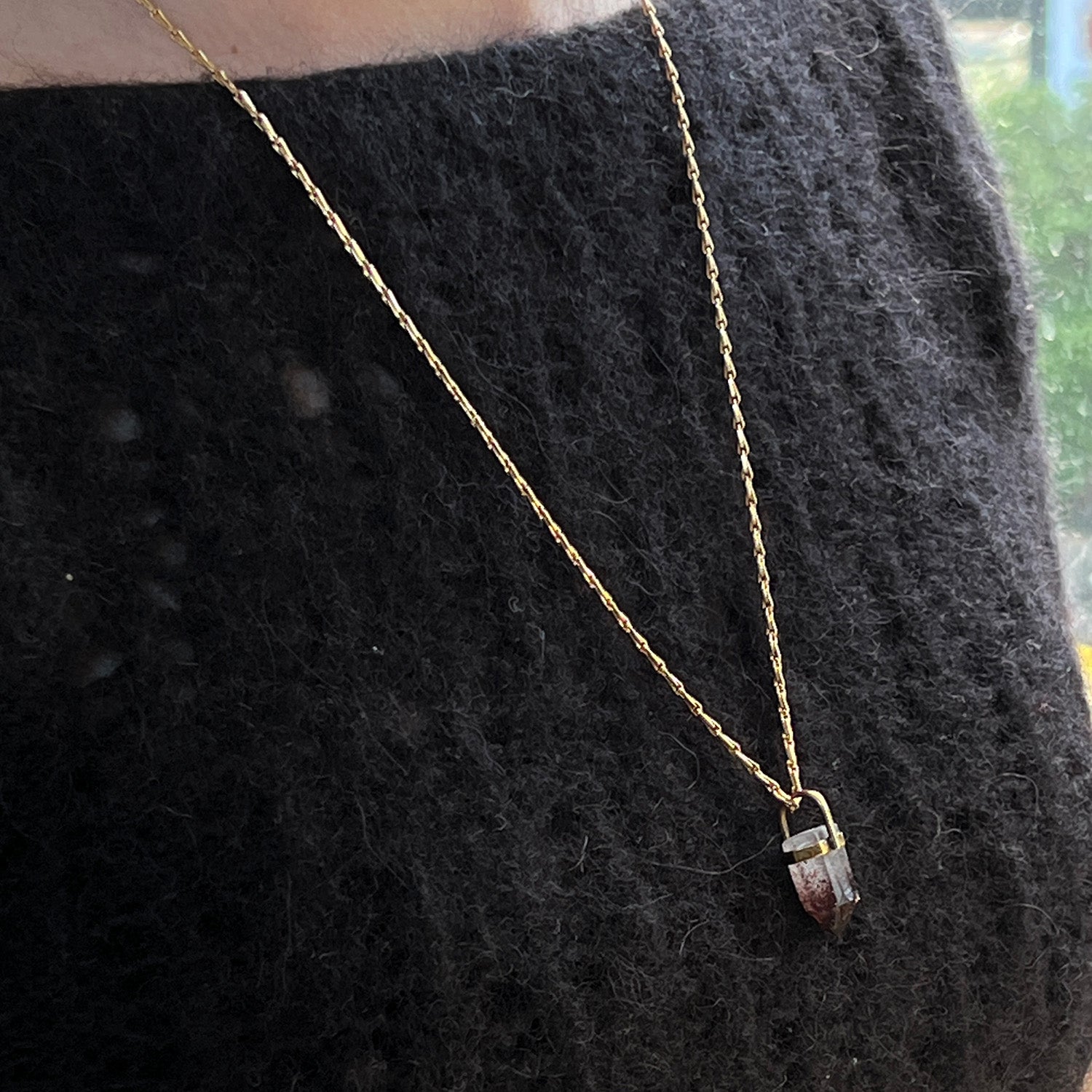 Unique Harlequin Candle Quartz Pendant On Long Mini Torsade Chain