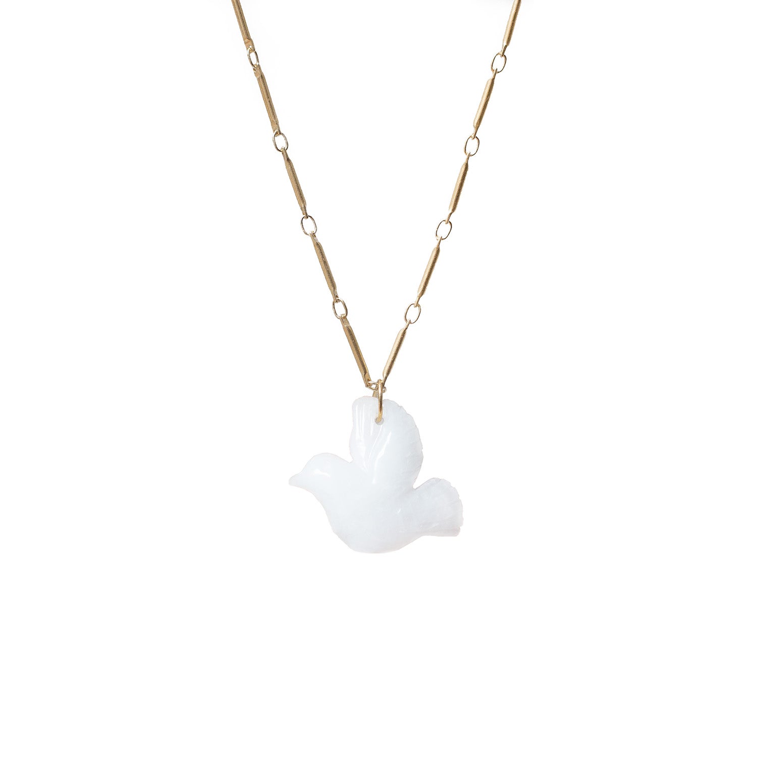 Carved White Agate Dove On Long Tula Chain