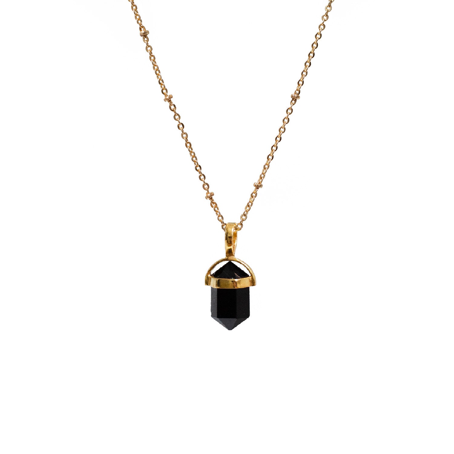 Black Onyx Double Mini Point Bridge Set On Short Satellite Chain