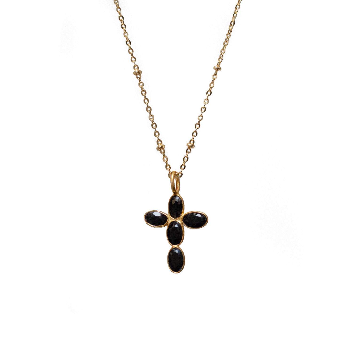 Small Cross Black Onyx On Short Satellite Chain