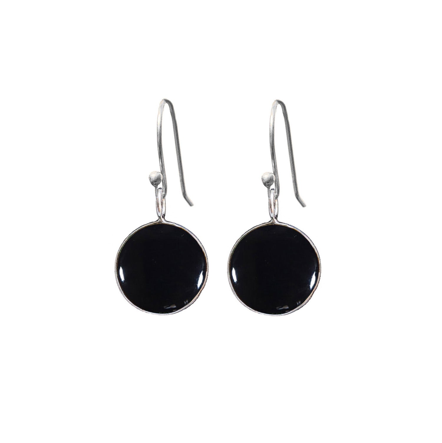Black Onyx Coin Sterling Silver Earrings