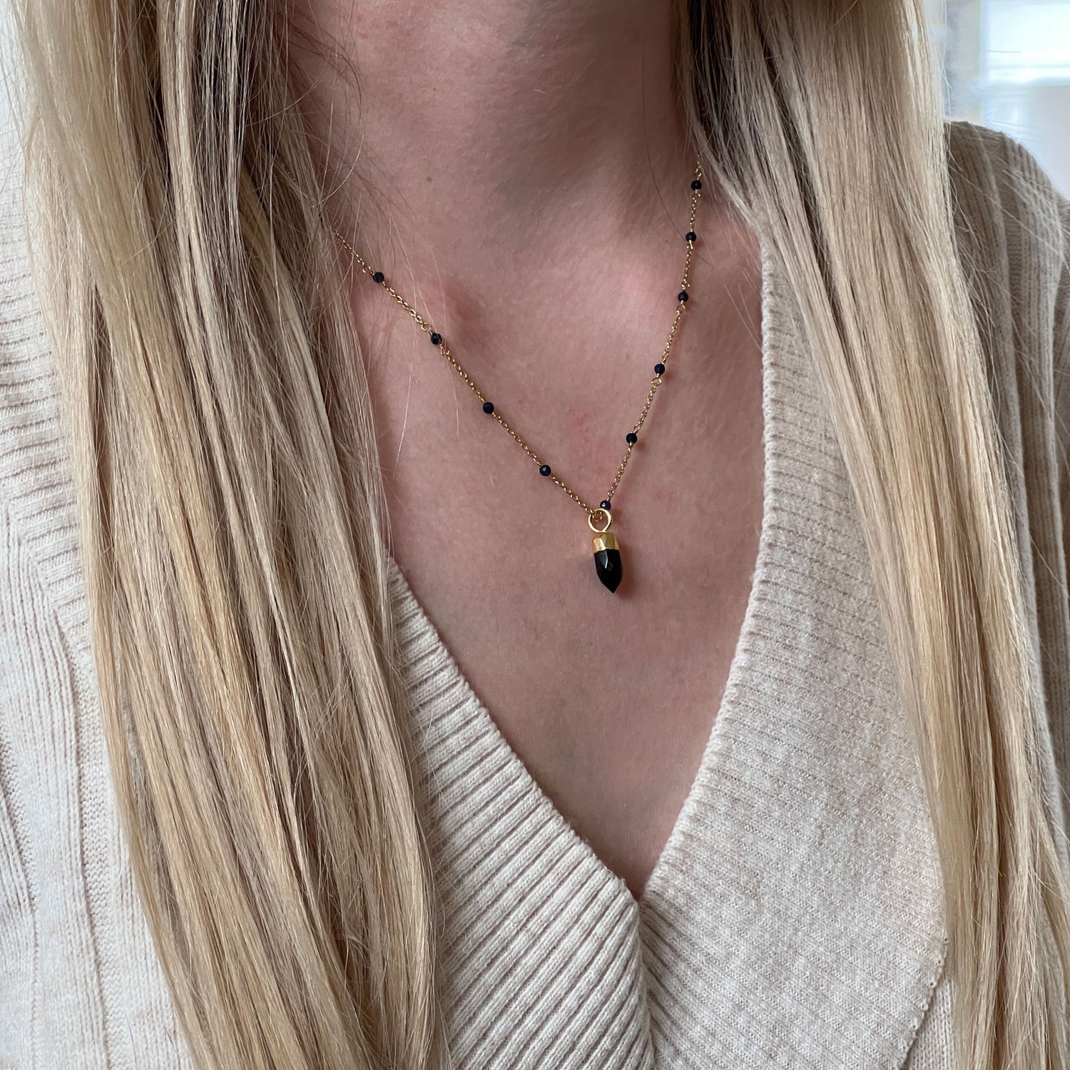 Fancy Black Onyx Rosary with Black Onyx Mini Point