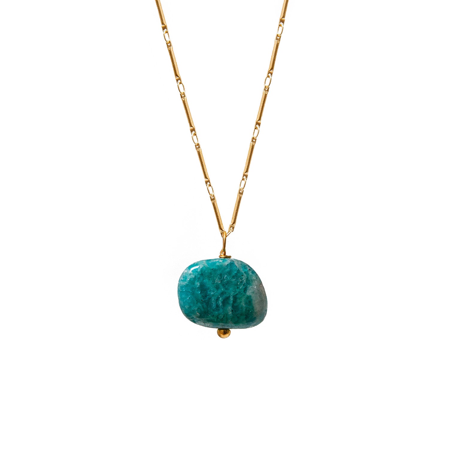 Amazonite Pendant On Long Tula Chain