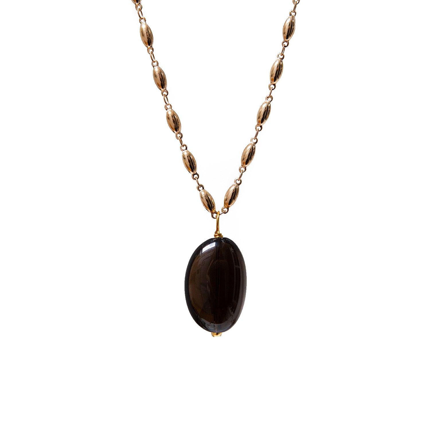 Smoky Quartz Pendant On Long Pepin Chain