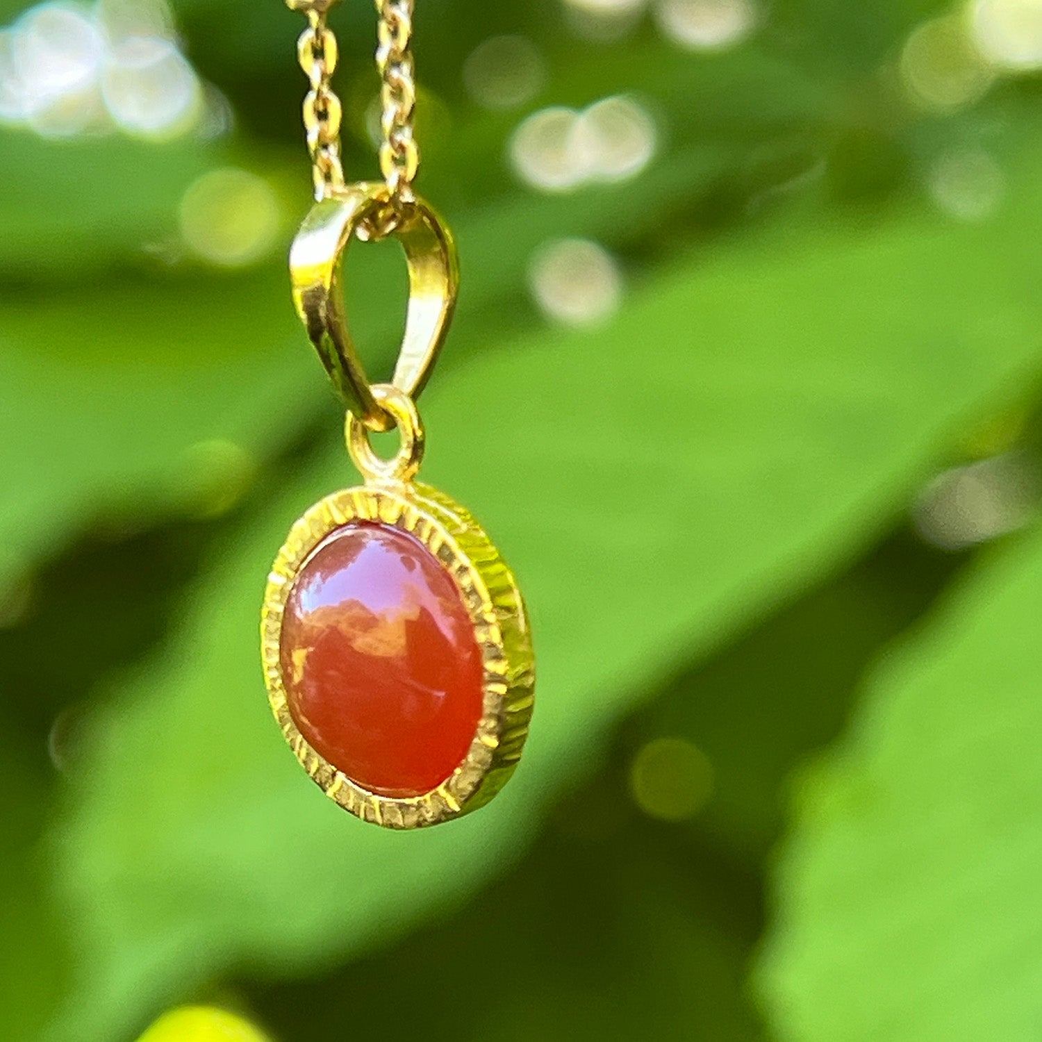 Dunia Red Onyx Round Pendant On Long Satellite Chain