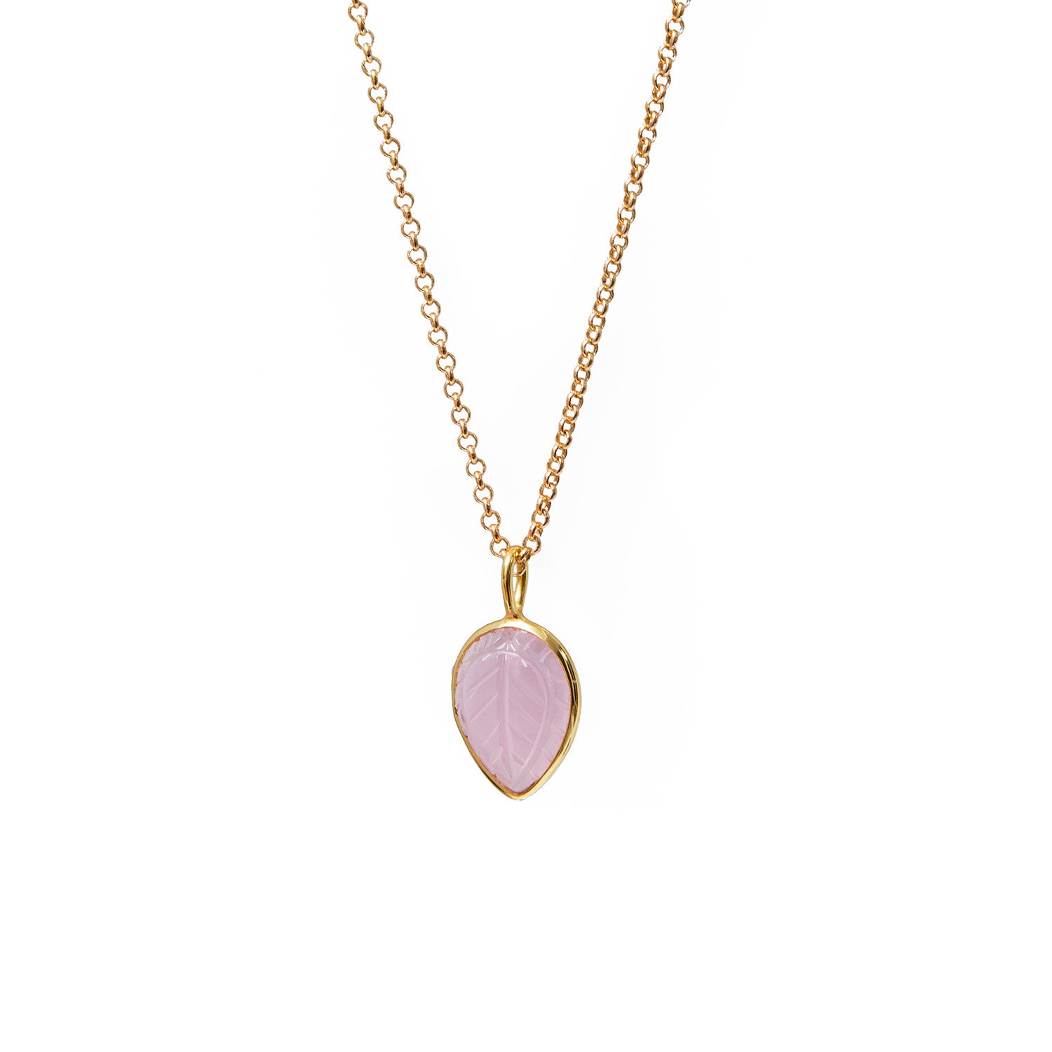 Carved Pink Chalcedony Leaf — Baby Belcher Chain
