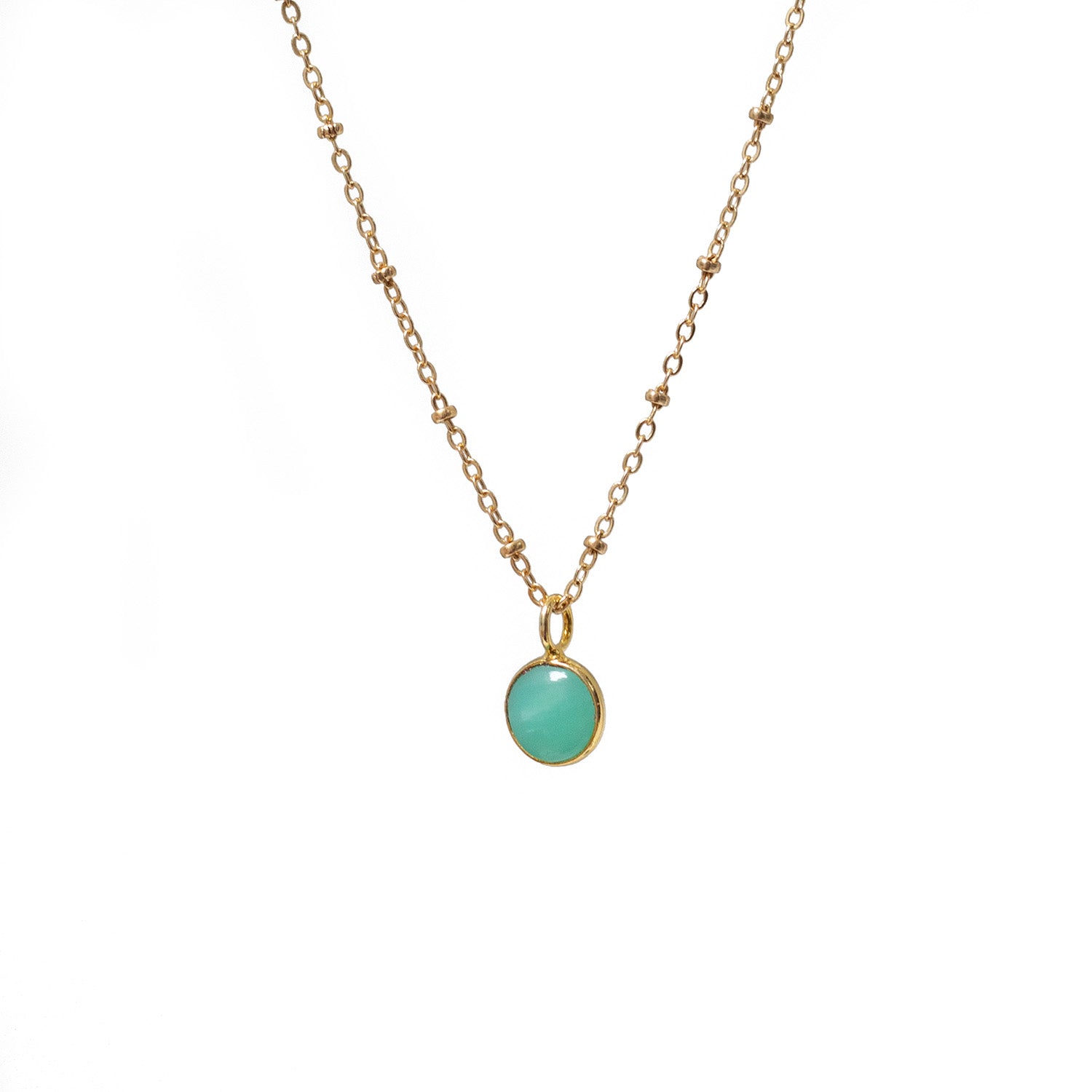 Chrysoprase Cabochon Pendant On Short Satellite Chain
