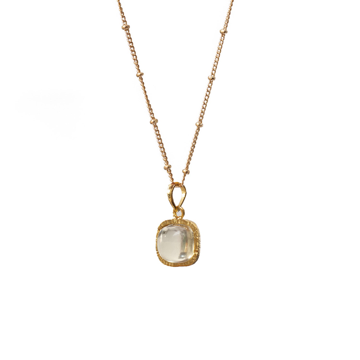 Lemon quartz Square Pendant On Biba Chain