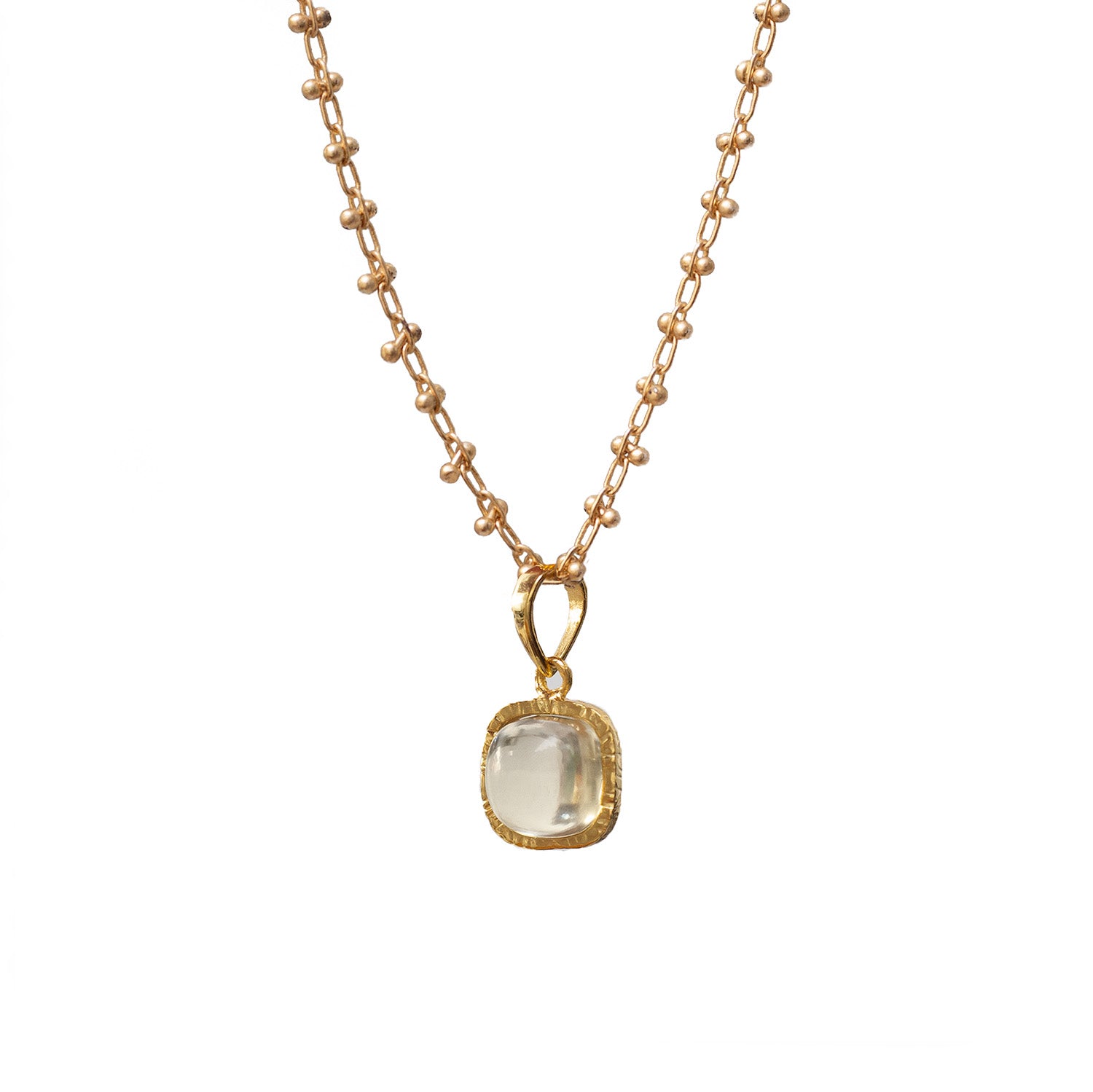 Lemon quartz  Square Pendant On Long Bula Chain