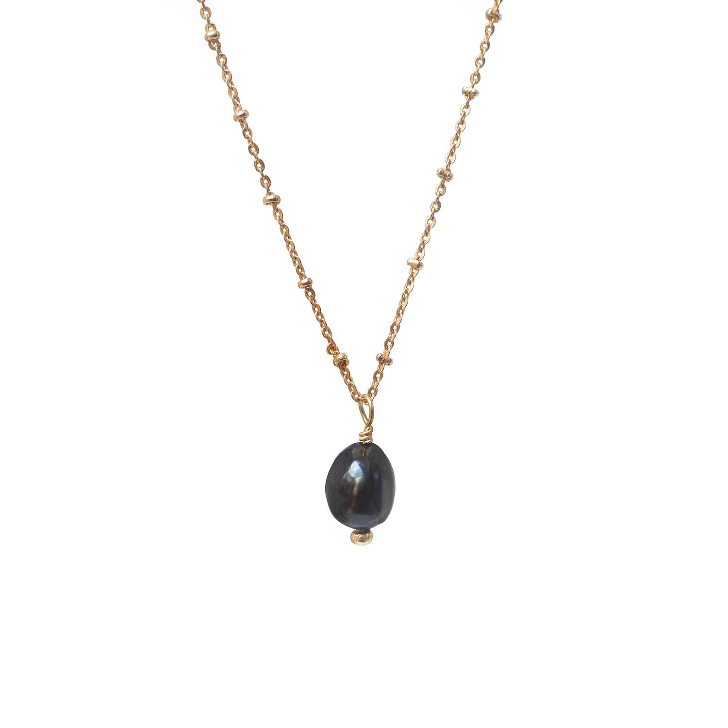 Black Pearl Pendant On Short Satellite Chain