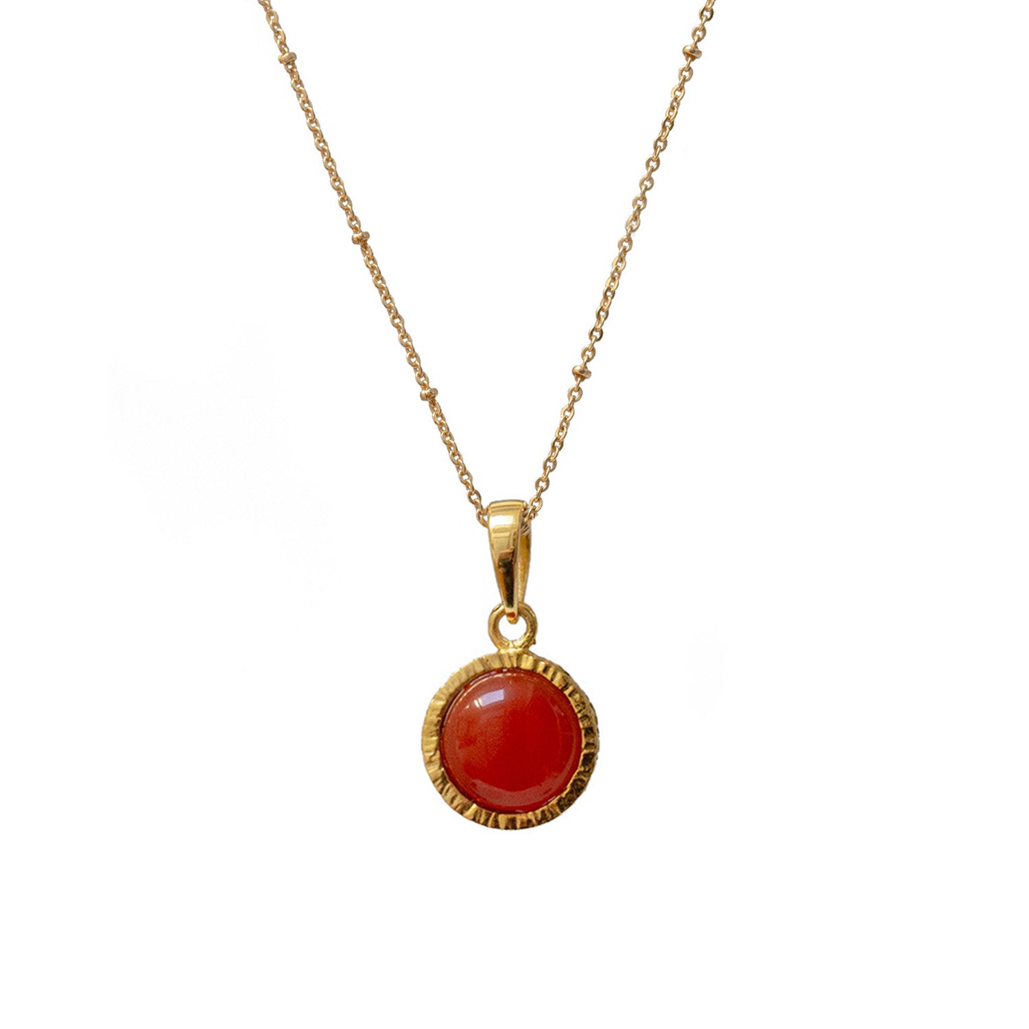 Dunia Red Onyx Round Pendant On Long Satellite Chain