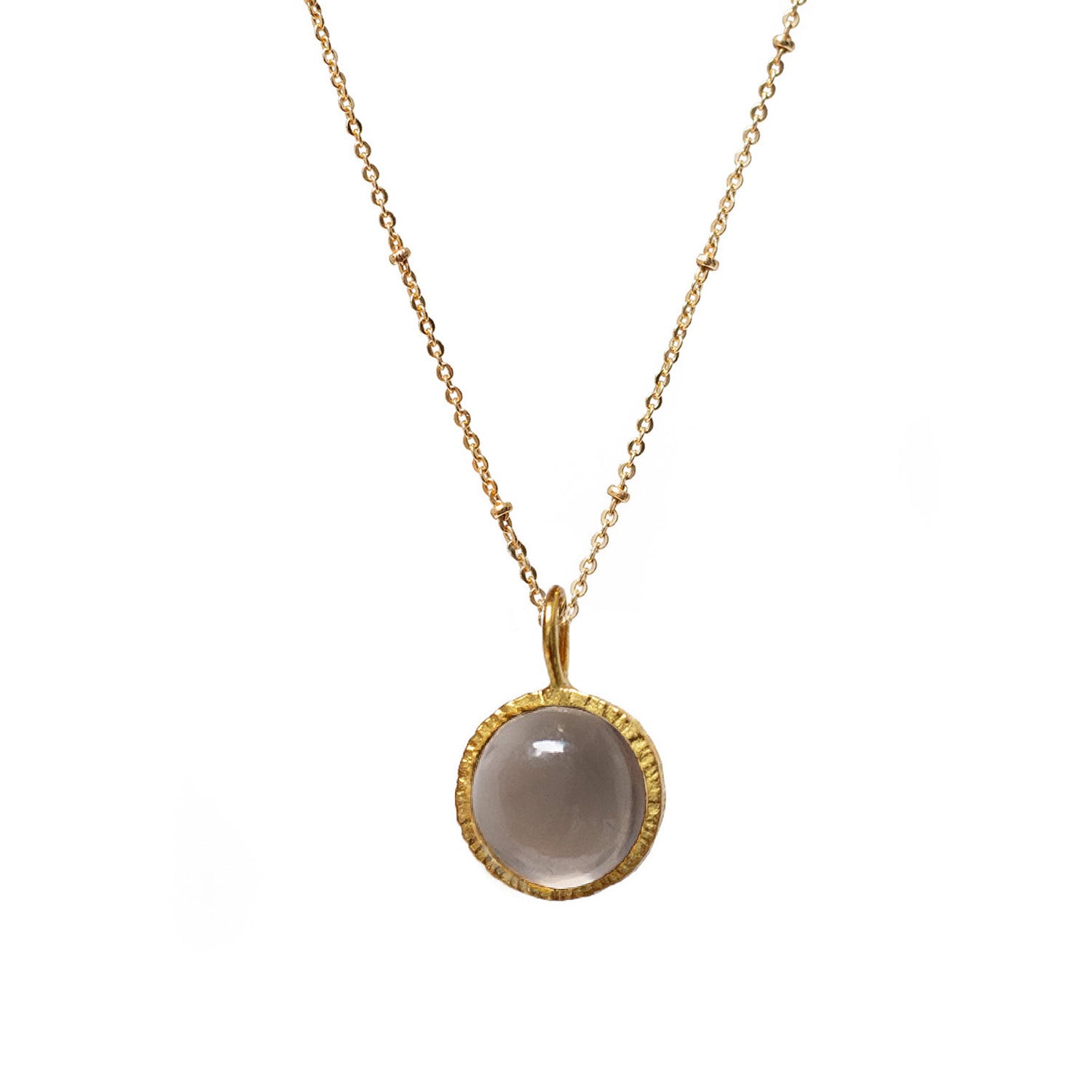 Dunia Smokey Quartz Round Pendant on Short Satellite Chain