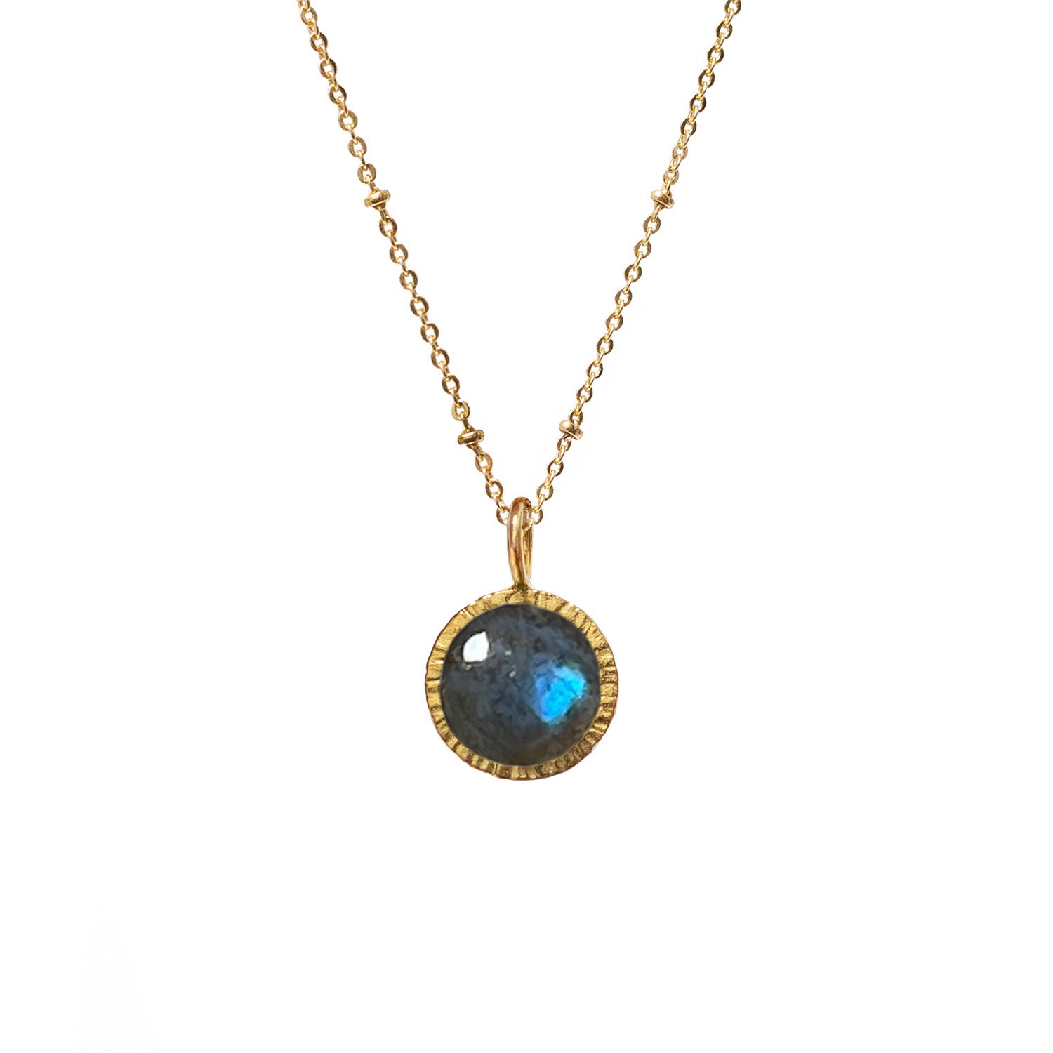 Dunia Labradorite Round Pendant On Long Satellite Chain