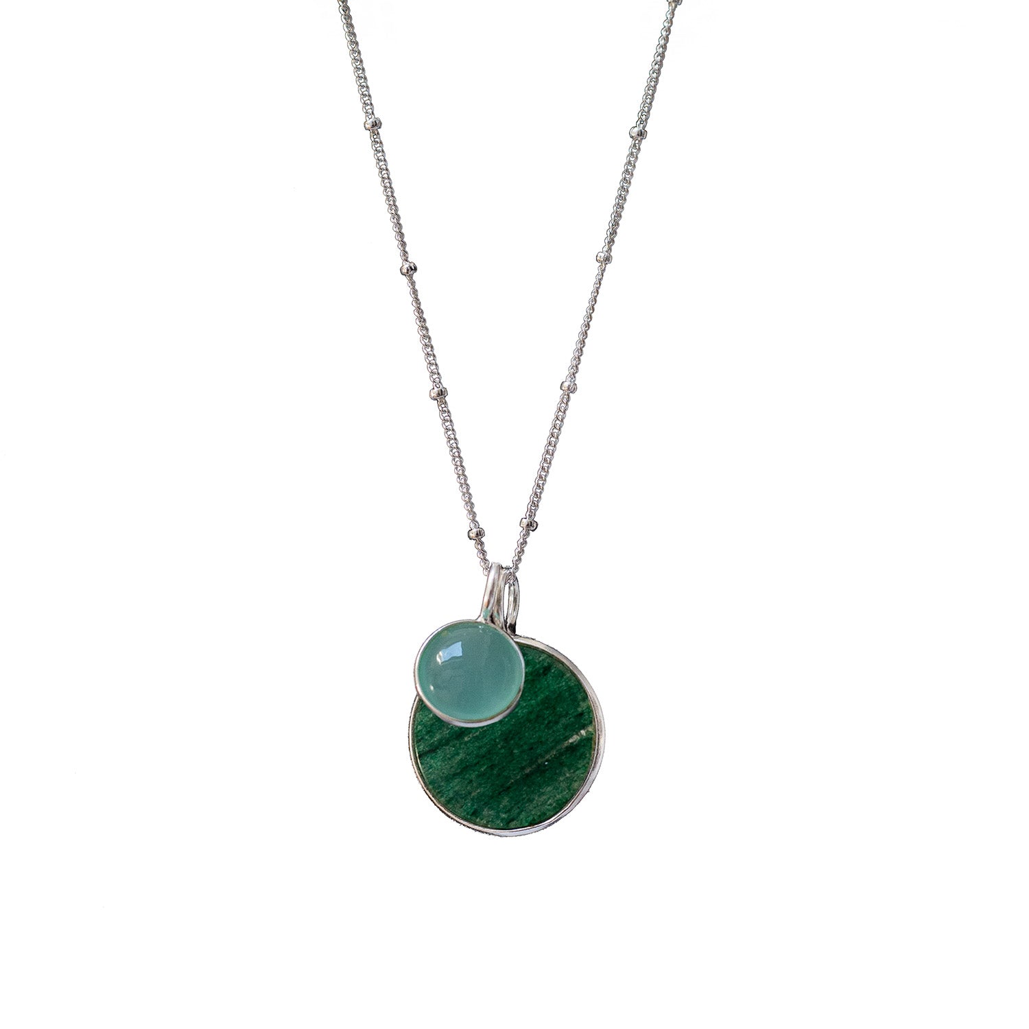 Duo Jade And Aqua Chalcedony Pendant On Sterling Silver