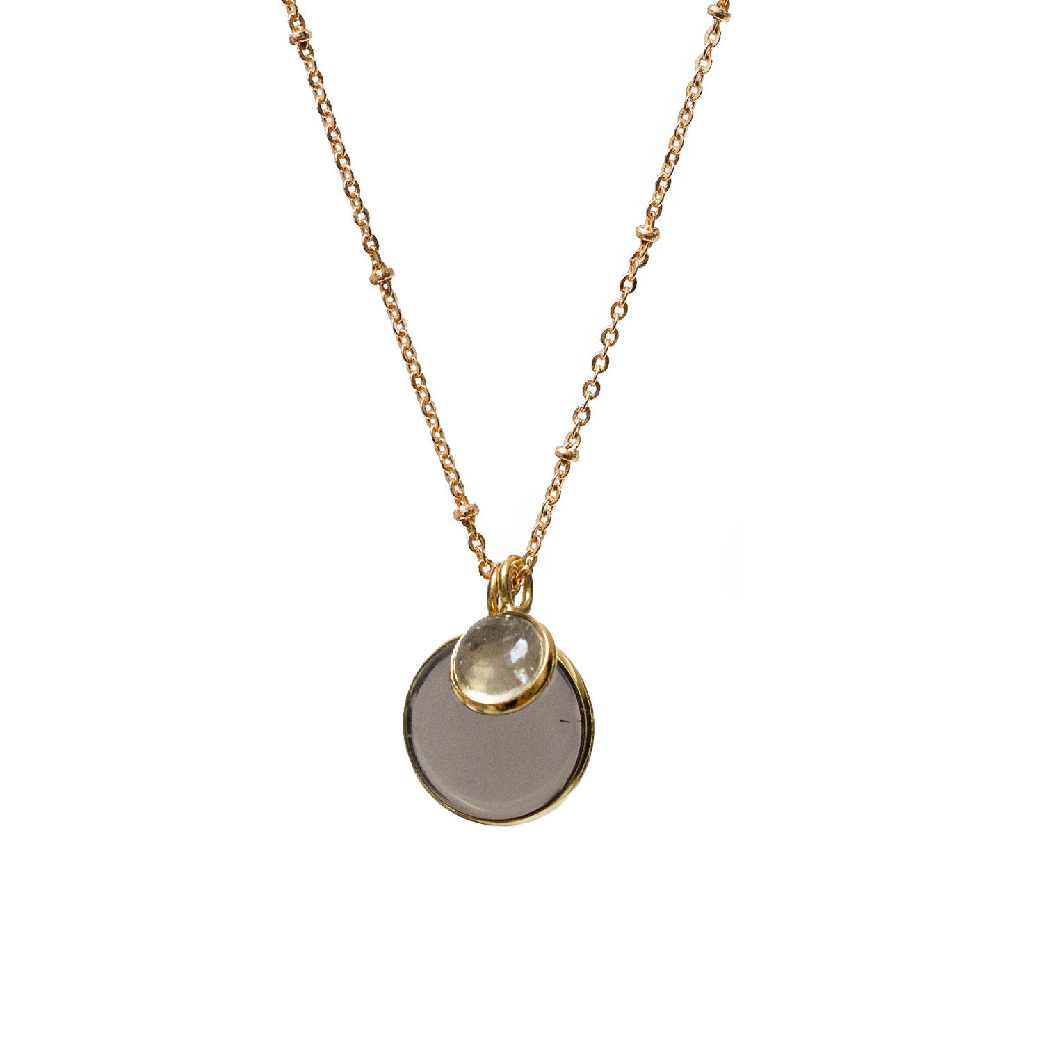 The Grounding Duo Smokey quartz & citrine on long satellite chain
