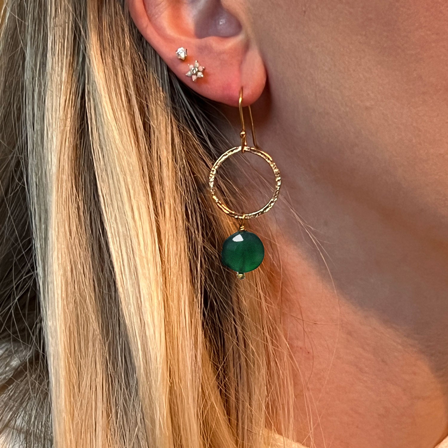 Margaret Earrings Green Onyx With Vermeil Hooks