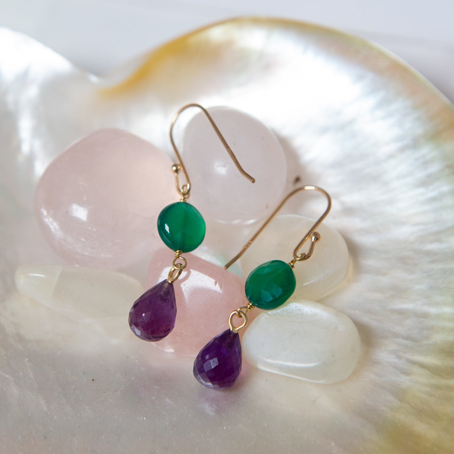 Limited Edition Green Onyx And Amethyst Pear Earrings