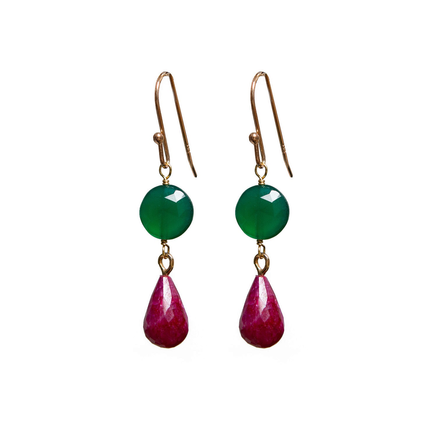Limited Edition Green Onyx And Ruby Pear Earrings
