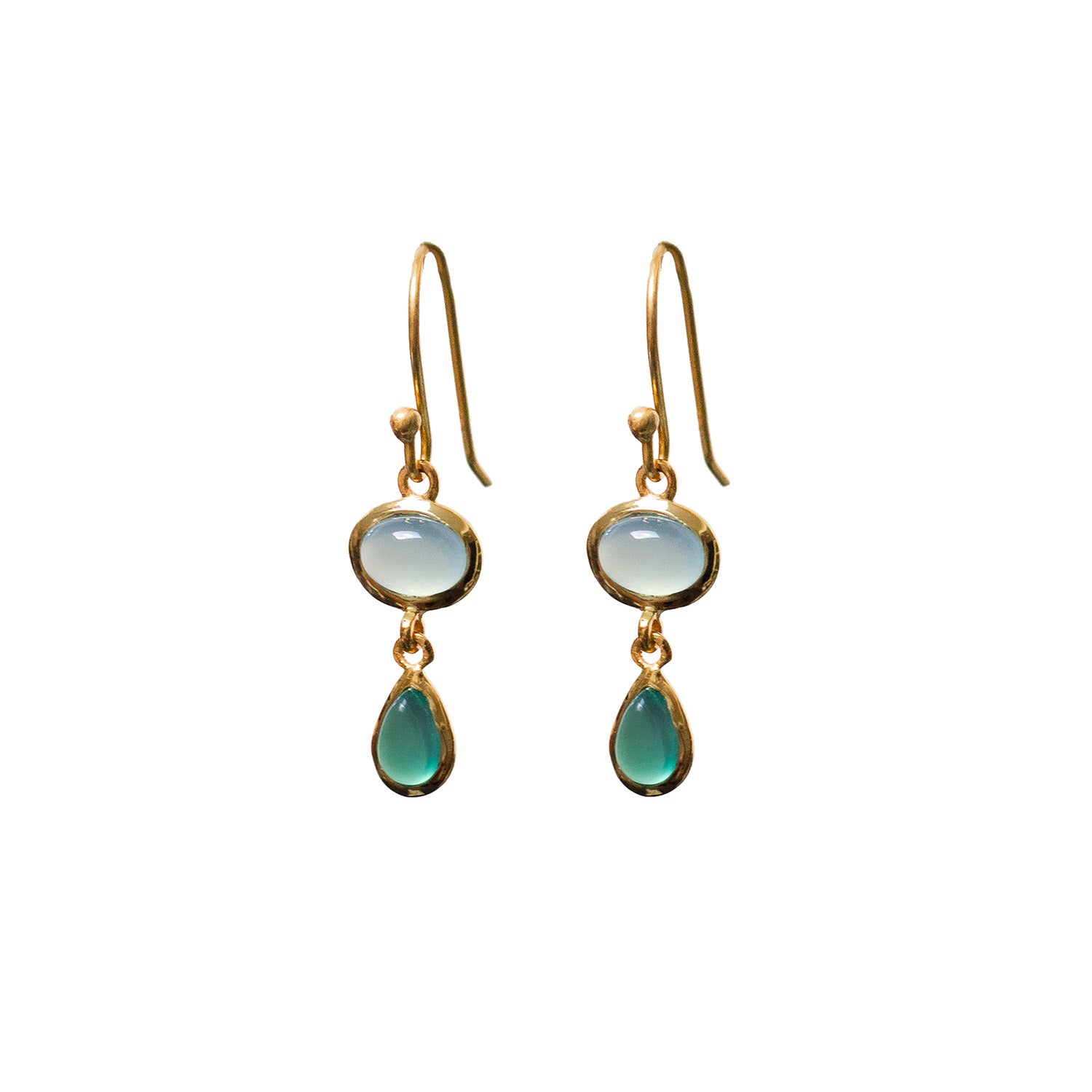 Isha Earrings With Green Onyx And Aqua Chalcedony